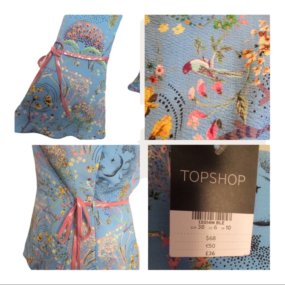 🔴 TOPSHOP Magical Leopard Print Wrap Top sz 6 US Blue - Picture 7 of 12